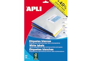 APLI 13883 - Etiquetas blancas redondas permanentes adhesivas imprimibles, Inkjet-Laser-Copy, tamaño etiqueta Ø 40 mm, pack de 25 hojas A4 (600 etiquetas), Ideal para sobres