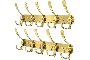 Homephix Coat Hooks Wall Mounted (Gold-2 Pack) - Stainless Steel Wall Hooks - Multipurpose Heavy Duty Coat Rack with Fittings Included