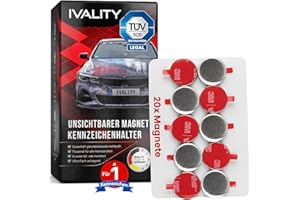 ‎IVALITY Ivality Magnet Kennzeichenhalter hinter der Stoßstange für Autos mit Neodym-Magneten & 3M VHB Klebeband, Rahmenlose Kennzeichenhalter Unsichtbare Montage für 1 Kennzeichen, StVZO getestet bis 350 km/h