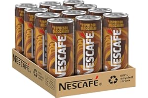 ‎NESCAFÉ NESCAFÉ Ready-to-drink Typ Espresso Macchiato, trinkfertiger Iced Espresso Macchiato in der Dose für unterwegs, koffeinhaltig, 12er Pack (12 x 250ml)