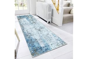 JURLEA Tappeto per corridoio Tappeto antiscivolo per corridoi cucina e soggiorno Non perde è lavabile e leggero (80 x 200 cm, Crema/Blu)