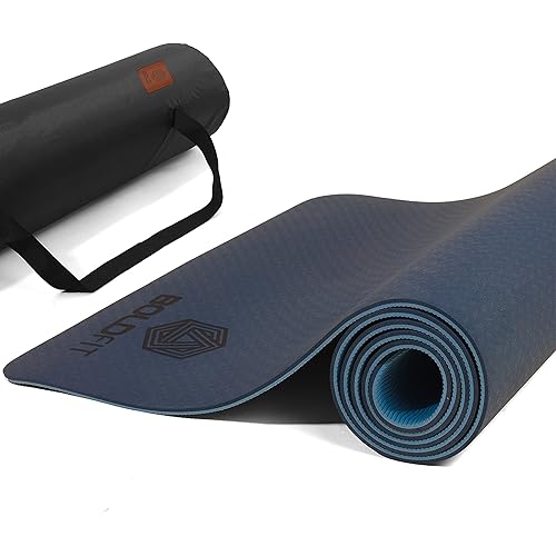 Boldfit Yoga Mat for Women and Men with Cover Bag TPE Material Extra Thick Exercise Yoga Mat for Men for Workout, Yoga, Fitness, Exercise Mat Anti Slip Mat, Yoga Mat 6mm Gym Mat Dark-Light Blue