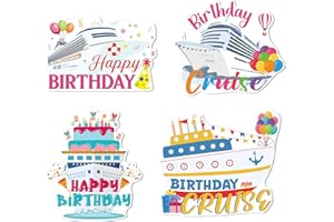 COZDAZZ Birthday Cruise Door Magnets Decorations, 4 Pcs Colorful Happy Birthday Cruise Ship Magnets, Magnetic Stickers for Cruise Ship Cabin Door Stateroom Decor