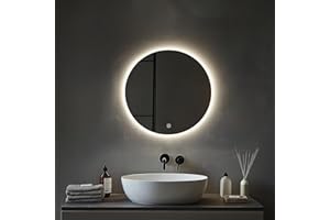 MYGIIVOVO Rund Badezimmer Wandspiegel, Badspiegel Mit Beleuchtung, 50cm Spiegel mit LED Licht, Touch Schalter und 3 Farben Dimmbar