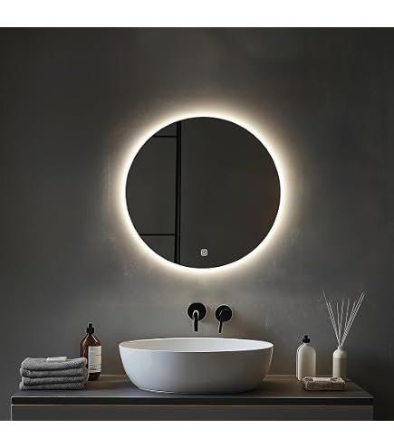 Miroir De Salle De Bain Avec Lumière LED HySail - Anti-buée, 3 Températures De Couleur Réglables, Rond, Argent 5mm
