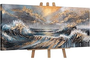 YS-Art Gemälde Meer Moderne Acryl Gemälde auf Leinwand handgemalt Wandbild Schlafzimmer modernes Wohndekor Bilder Büro echtes Kunstwerk 115x50 cm