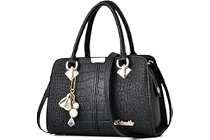 FORRICA Femme Sac à Main Elégant Top Poignée Sacs à Bandoulière avec Exquis Pendentif PU Cuir Dames Sac Fourre Tout pour Travail Achats Noir B