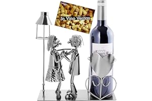 ‎BRUBAKER BRUBAKER Weinflaschenhalter Liebespaar mit Laterne für Teelicht - Metall Skulptur Flaschenständer - 26,5 cm - Wein Geschenk für Paare Paargeschenk - mit Grußkarte
