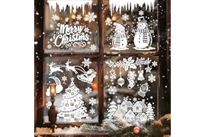 Tanlaby Navidad Pegatinas para Ventana Estilo Blanco Renos Santa Claus Muñeco Nieve Pingüinos Calcetines Pegatinas Decoración Navideña Ventanas