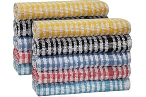 CB CASABELLA Casabella Small Check Cotton Tea Towels Pack of 10 Assorted Kitchen Towel 100% Cotton Highly Absorbent Super Soft Dish Towels, Tea Towel, Bar Towels, Dish Cleaning Cloth Set 10 Tea Towel Set