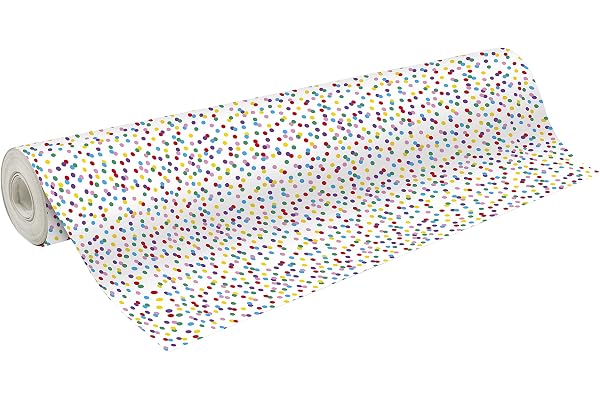 Clairefontaine 211942C - Une Bobine De Papier Cadeau - Alliance 60g - Dimensions : 50x0,70m - Motif : Pois Multicolores, Fond Blanc - Emballage Cadeau, Spéciale Grande Longueur, Papier Cadeau