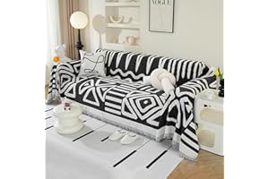 Royhom Housse de Canapé d'angle, Housse Canapé 2 Places, Noir Couvre Canape Chenille, Protege Canape Angle avec Glands Décoratifs, Anti-Rides, Boho Nior, 180x260 cm