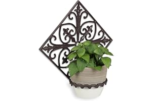 relaxdays Support Pot de Fleurs Antique, Fonte, décoration Jardin, Porte Plantes Mural extérieur, Ø 13,5 cm, Brun foncé