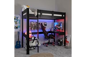 Noa and Nani Gaming Station High Sleeper Kids Solid Wood Bed in Black Storm