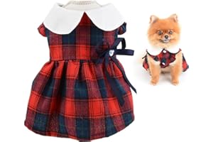 SMALLLEE_LUCKY_STORE Robe Vintage écossaise à Carreaux avec n?UD pour Chien, Printemps et été Vêtements pour Petits Animaux de Compagnie,Tenue de Noël pour Chaton Costume de Chiot- Rouge, S