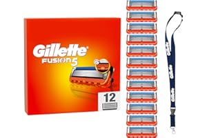 Gillette Fusion5 12 Lamette Gillette Fusion 5 di Ricambio per Rasoio Barba Manuale, Con Striscia lubrificante per Scorrevolezza Fluida e 6 Lame per Rasatura Profonda e Duratura, Lamette Rasoio Barba