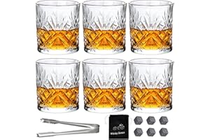 SuproBarware Lot de 6 verres à whisky vintage 300 ml en verre clear sans plomb pour bourbon, brandy, rhum, cocktail, barbier, maison, bar, fête