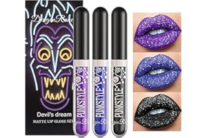 OKENTEN 3PCS Metallic Diamond Liquid Glitter Schimmer Lippenstift Matte Black Lipstick Set Getönter Lipgloss Rich Pigment Langanhaltender Non-Stick Cup Wasserdichter Lipgloss (D)