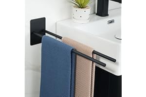 SAYAYO wieszak na reczniki lazienka, wieszak na recznik bez wiercenia, 40CM stalą nierdzewną 304 uchwyt na ręcznik, podwójny wieszak na ręczniki do łazienki, kuchni, Czarny EGDX2302Y-3M-400-B