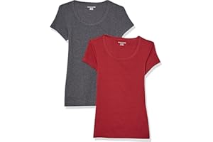 Amazon Essentials T-Shirt Ajusté à Manches Courtes et Encolure Dégagée Femme, Lot de 2