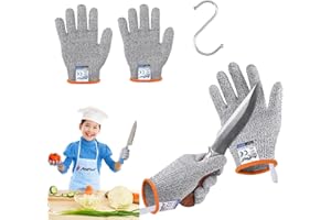 AmzFirst 2 Paar Level 5 Schnittschutzhandschuhe kinder 8 jahre, schnitzhandschuhe für kinder 7 jahre, lebensmittelecht, schnitthandschuhe küche 9 jahre, (Geeignet für 7-9 Jährige), Größe 5/XXS