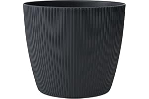 ‎KONZEPT KONZEPT Blumentopf groß, Anthrazite, gerillte Struktur 30cm, Übertöpfe für Zimmerpflanzen aus Kunststoff ideal für Wohnzimmer, Küche und Balkon