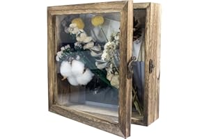 GraduationMall 20 x 20 cm drewniana skrzynka na cienie ramka drzwi gablota z lnianym tyłem, pamiątki ślubne bukiet medale zdjęcia pudełko pamięci na pamiątki