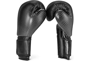 Amazon Basics Guantoni da Boxe in Pelle Sintetica per Uomo e Donna - Guanti da Allenamento per Sparring, MMA, Muay Thai - Design Ergonomico e Traspirante con Supporto Polso - Nero
