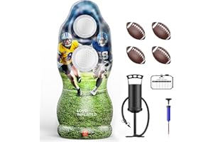 ‎QPAU QPAU Doppelloch-Aufblasbares Football-Ziel für Kinder & Erwachsene – Lebensgroßes Gartenspiel mit 4 Bällen, Anzeigetafel & Pumpen – Outdoor-Spielzeug für Jungen, Mädchen, Sporttraining & Familienspaß