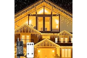 Anmossi Rideau Lumineux Noël Extérieur,624LED 18m Guirlande Lumineuse avec Télécommande,8 Modes,IP44 Étanche Guirlande Stalactite Extérieure pour Avant Toit,Maison,Décoration de Noël,Blanc Chaud