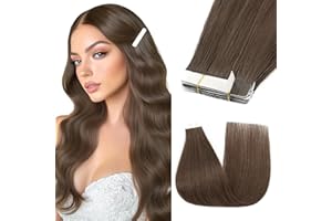 Silk-co Tape in Hair Extensions Real Remy Straight Human Hair 18inch 10 Pcs Invisible Glue Natural Hair Tape on (25g/Set #02 Dark Brown)