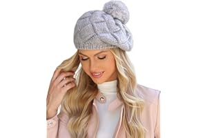 Clearlove Cappello Donna Invernale Berretto Donna con Pom Pom Cappello Donna da Sci Beanie in Maglia Fodera in Pile Spesso