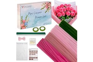 Vincona Lot de 400 cure-pipes à fleurs pour le bricolage (4 couleurs) avec 20 tiges de fleurs, ruban et emballage de bouquet pour bouquet de fleurs DIY Rose