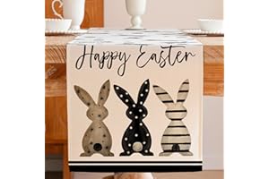 Jayusaror Ostern Tischläufer DREI Häschen Frühling Schwarz Saisonnal Waschbarer Modern Kleine Tischdecke Tisch Läufer für Kaffee Esszimmer Kommode Beistelltisch Schlafzimmer Party Deko 40 x 140 cm