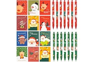 SREBIWO 48 Stücke Kugelschreiber Weihnachten Set, 24 Mini Weihnachten Notizblöcke Kinder, 24 Weihnachtsgel Tinte Stifte Cartoon, Weihnachtsmann Schneemann Rentier Muster Notizbuch Party Geschenke Bag Fillers