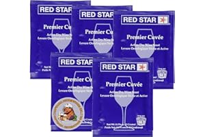 Red Star Levadura de Vino Premier Cuvée (Paquete de 5) - Ideal para Hacer Vino, Sidra, Hidromiel, Kombucha en Casa - Sobres de 5 g - Saccharomyces cerevisiae - Vendido por CAPYBARA Distributors Inc.