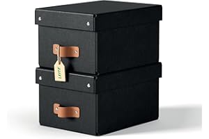 Boîtes de rangement Leitz Puro petit format avec couvercle : 2 boîtes solides, boîtes empilables 7L pour maison, bureau (20x28x15cm, noir), compatibles avec étagères, meubles cubiques