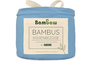 2 Kissen Bezüge Hellblau | Kissenbezug 80x80 cm | Bettwäsche Bambus | Kühlkissenbezüge | Kissenbezug Sommer und Winter | Allergiker Kissenbezug | Luxus Bambus Kissen | Nachhaltig | Zero Waste | Bambaw