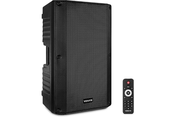 VONYX VSA15BT Enceinte Active Bi-Amplifiée 15" - Puissance 1000 Watts, Caisse Solide en ABS, Montage sur Pied ou au Sol, Idéal pour Utilisation Mobile pour des Concerts et Performances Live