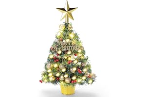 MA3TY Mini Christmas Tree, 50cm Artificial Pre-lit Tabletop Small Xmas Tree with Lights, Battery Operated Desktop Ornaments Decorations,Lighted Tiny Trees for Home Kitchen Window Decor