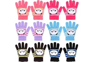 QKURT 6 par rękawiczek dziecięcych, ze stretchu, rękawiczki z pełnymi palcami, ciepłe rękawiczki z dzianiny, dla dzieci w wieku 2 ~ 5 lat, do szkoły, na zewnątrz