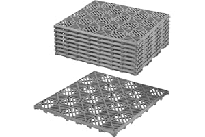 FiNeWaY 9pc Garden Plastic Tiles – Interlocking Non-Slip Walkway Floor Path Patio – Weatherproof – Decorate Garden Vegetable Plot Or Terrace (9pc Grey)