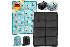 Asfacuputure Lot de 2 Coussin de Siège Étanche, Siège Tapis Pliable, Imperméable Tapis de Camping, Coussins de Siège Thermique, Coussins de Siège pour Randonnée Pique-Nique, Voyage（Noir et Bleu）