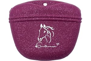 Soulhorse Silikon Leckerlibeutel für Hund & Pferd, Top Leckerlibeutel mit Magnetverschluss, Leckerlibeutel, Leckerli Tasche Karabiner, Farbe - Berry Glitzer