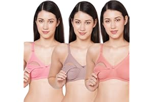 MomToBe Women's Cotton Multicolor Full Cup Non Padded Feeding Bra/Nursing Bra/Maternity Bra Combo - Pack of 3