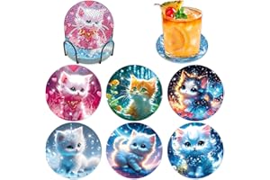 ‎LXMSJA Lxmsja 6 STK Diamond Painting Untersetzer mit Halter, Diamond Painting Katze, Diamant Painting Bilder Erwachsene Kinder, Diamant Tassenuntersetzer mit Kork, Basteln Erwachsene Frauen