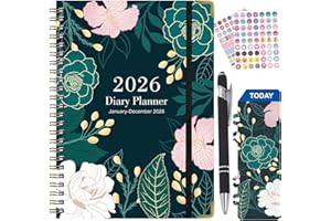 Twinsun 2026 Diary, Diary 2026 A5 Week to View Weekly Monthly Planner Agenda 6.1" x 8.5" Hardcover with Tabs Diaries Page A Day Notebook for Work School Academic Schedule (Green2026)