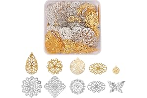 BEEFLYING 100 Pcs Fer Filigrane Liens Pendentifs Forme Mixte Connecteurs Charmes Gravé Embellissements en Métal pour Colliers Bracelets Fabrication de Bijoux