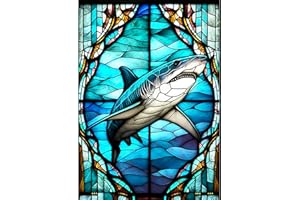 AIRDEA Vidrieras de Tiburones 5D DIY Kit Completo de Pintura de Diamantes, Bordado Pintura de Diamantes de Imitación Punto de Cruz por Números para Adultos, Decoración de Pared Hogar 30x40cm
