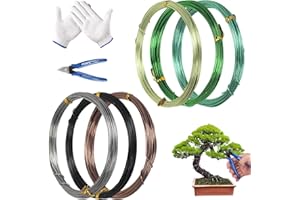HONMOK 6 Rolls Bonsai Training Wire 1.0 mm Bonsai Wire kit for Bonsai Tree with Bonsai Wire Cutter Nylon Gloves Aluminium Garden Wire for Shaping Bonsai Branches and Small Trunks (10 M Per Roll)